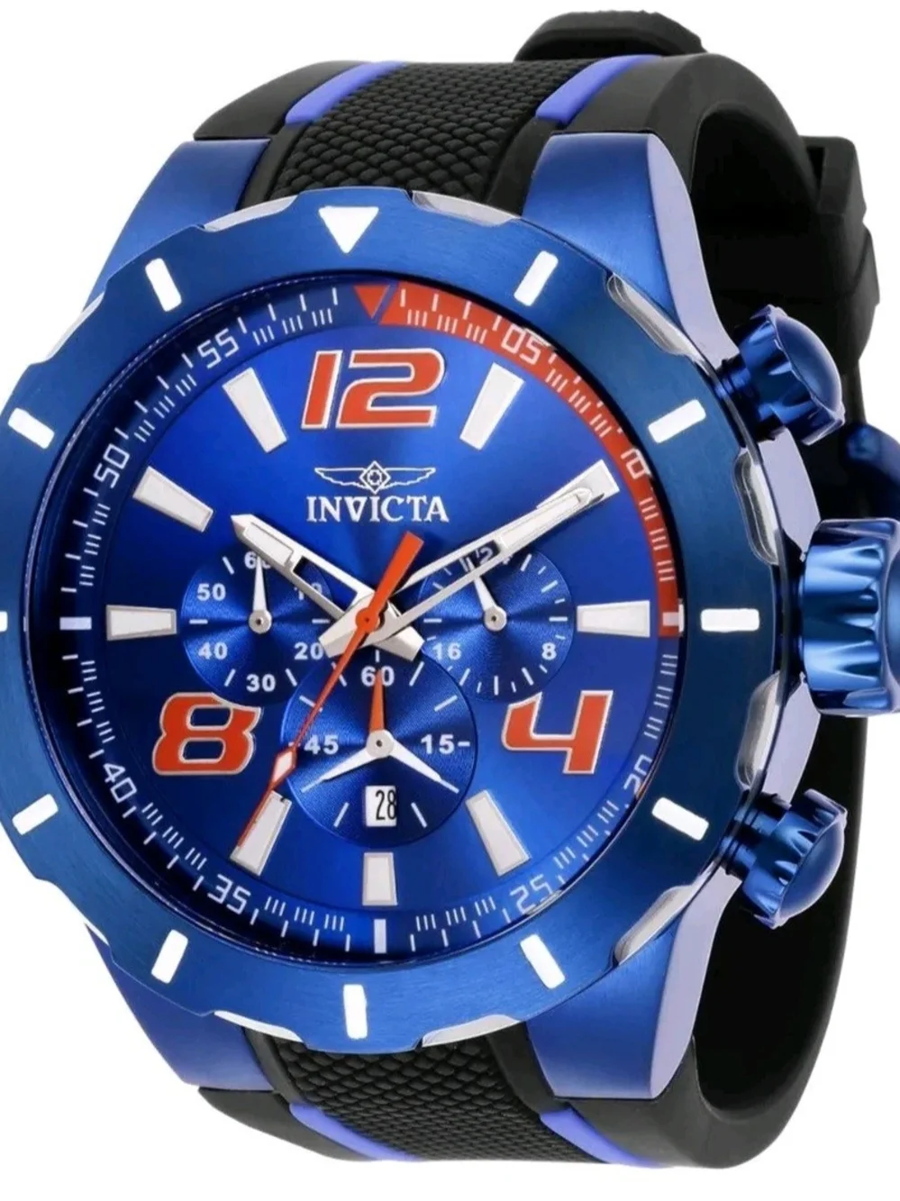 Invicta Blue Chronograph Watch with Orange Highlights